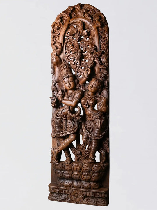 58" Wooden Radha Krishna Sculpture for Wall Decor 