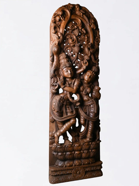 Wooden Radha Krishna Sculpture for Wall Decor – Traditional Indian Handicraft Art 58"