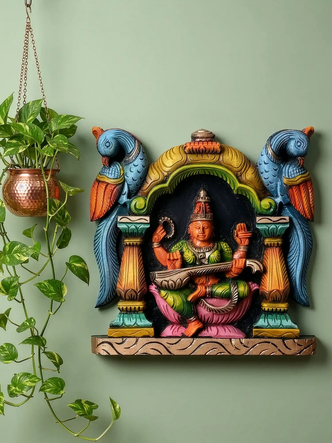 Saraswathi Wooden Sculpture Wall Art 