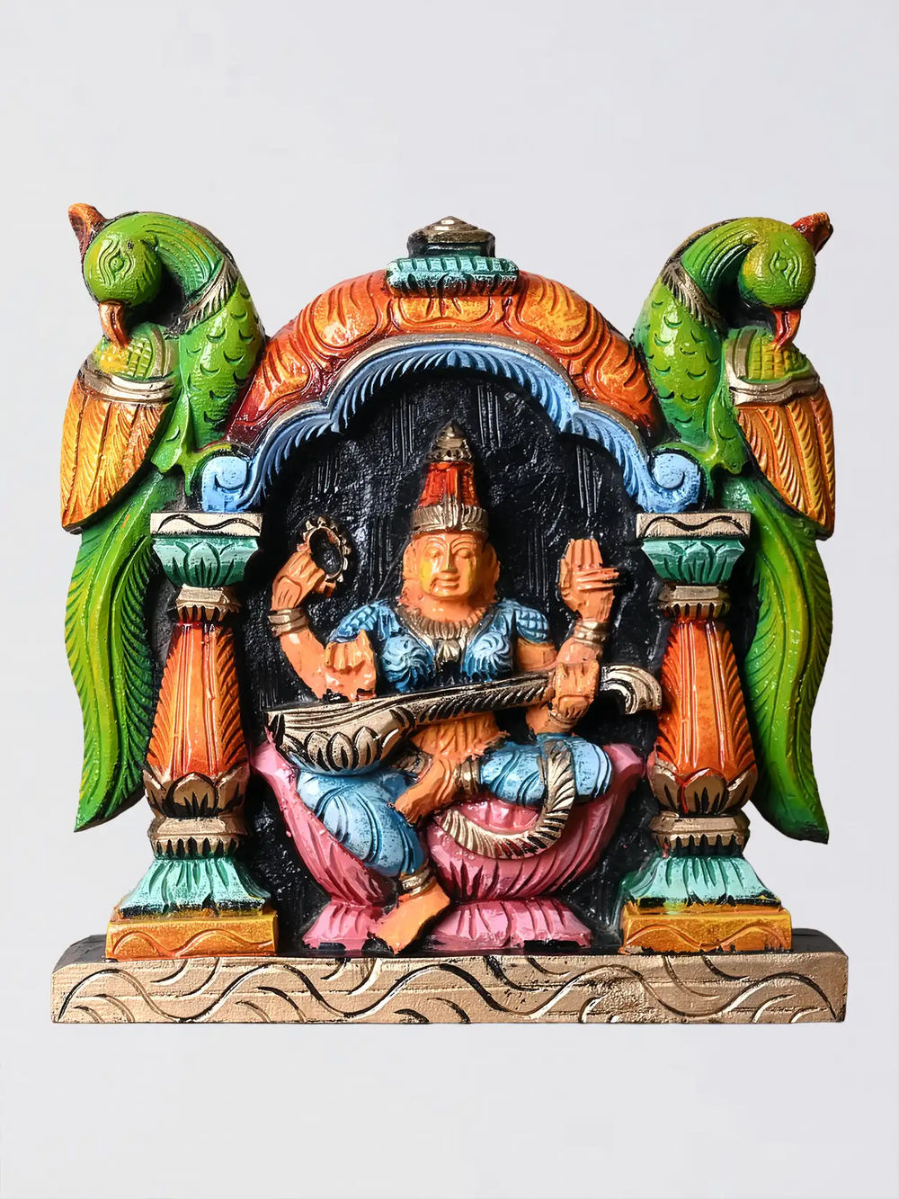 WOODEN SARASWATHI WALL HINGING 12"