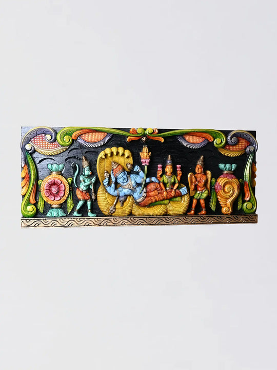 Handmade Wooden Ranganathar Wall Hanging Panel - Traditional Handicraft Gift India 36"