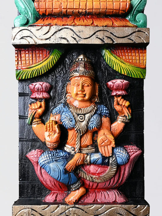 Ganesh Lakshmi Saraswathi Wooden Wall Hanging Panel Set – Spiritual Wooden Carving Wall Decor