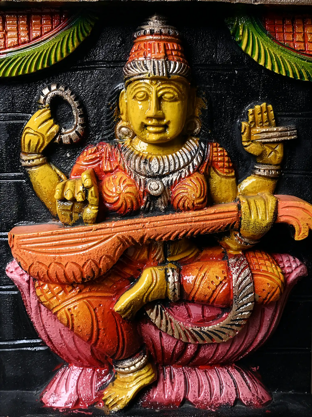 Ganesh Lakshmi Saraswathi Wooden Wall Hanging Panel Set – Spiritual Wooden Carving Wall Decor