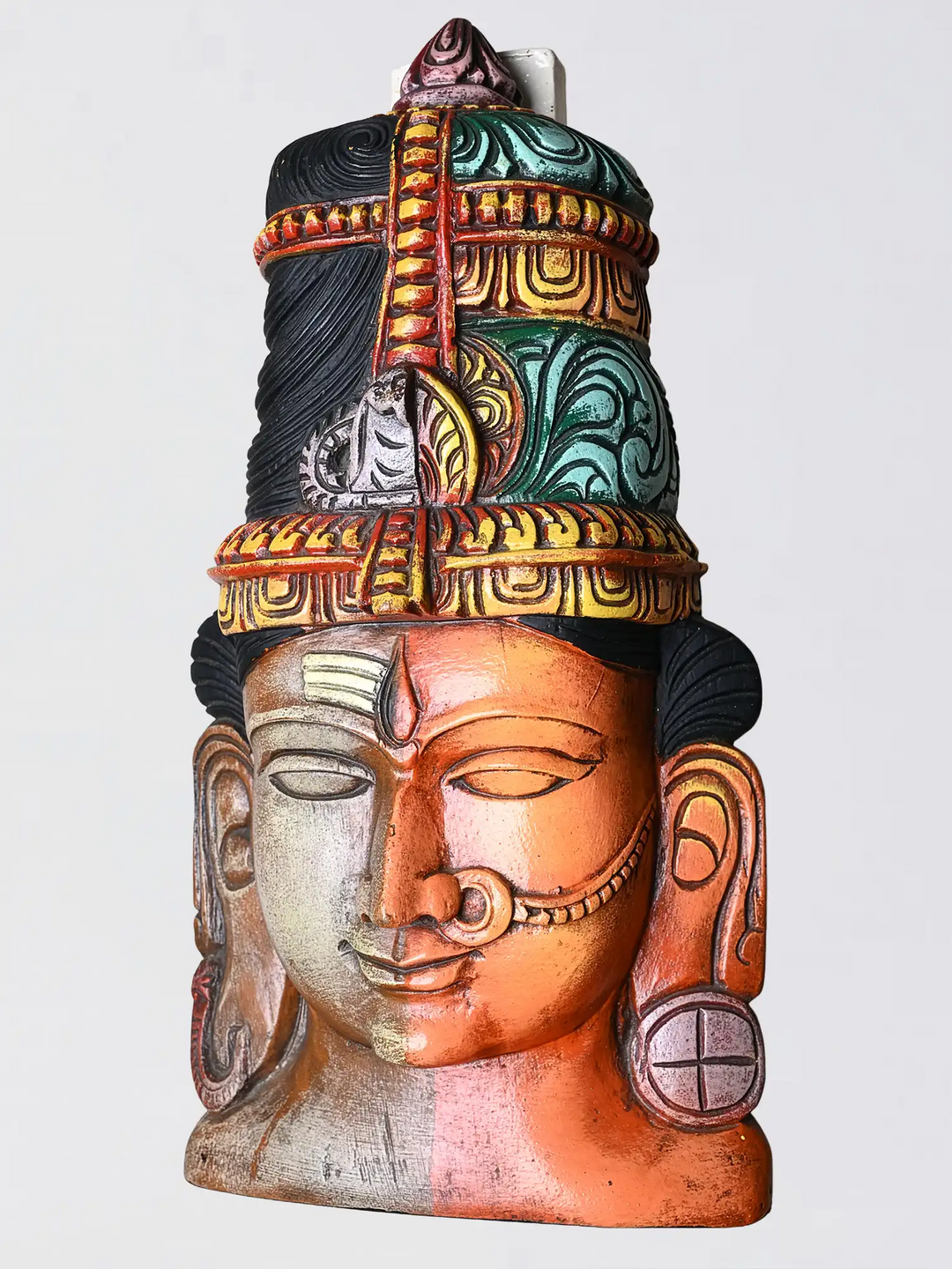 Arthanareeswarar Wood Face Mask Wall Hanging-Traditional indian handicrafts 19"