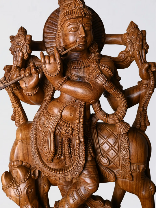 wooden idol Krishna artistic wood carvings home decor piece