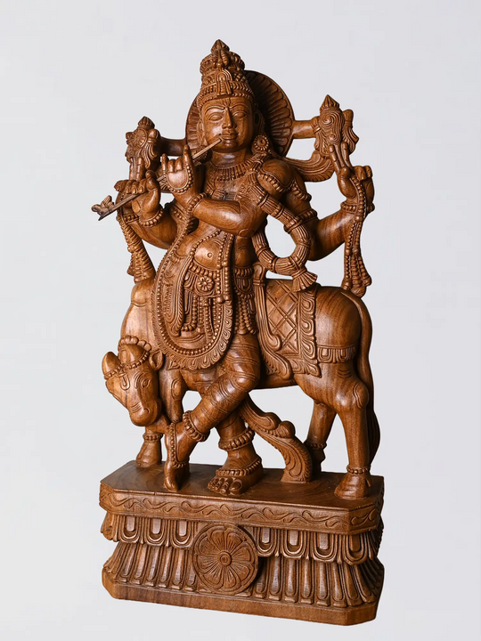 Wooden handicrafts of Krishna Idol -Handmade Wooden Statue, Wooden Giftware & Decorative Handicraft