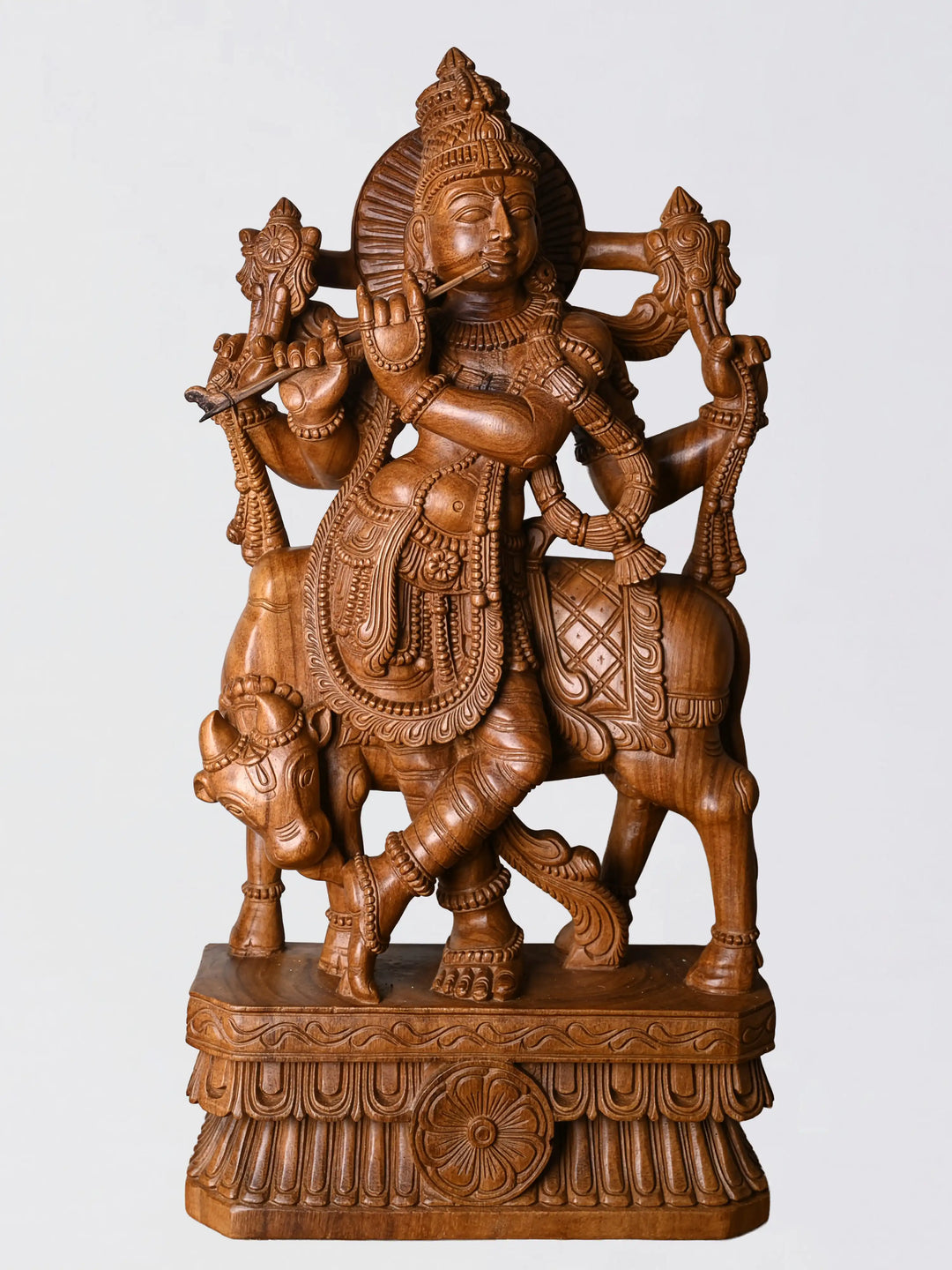 wooden god Krishna statue detailed carving wooden decorative piece