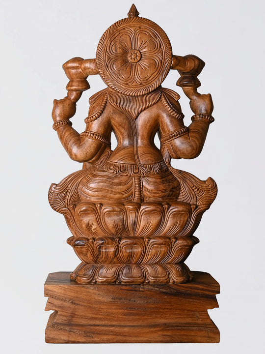 elegant wooden Lakshmi idol handcrafted spiritual decor piece India
