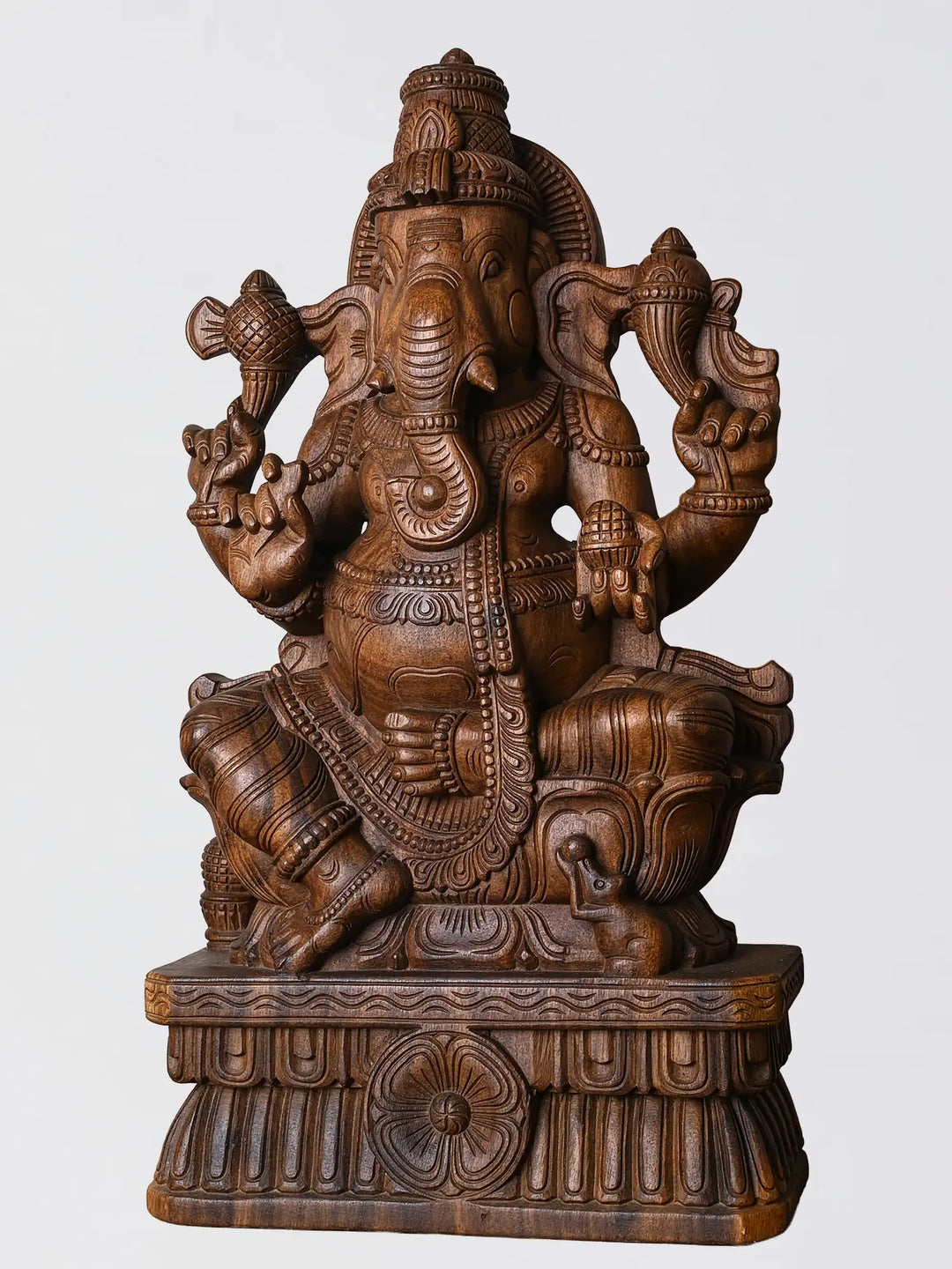 24 Inch Wooden Ganesh Statue for Home Decor & Pooja – Hand Carved Ganesha Idol