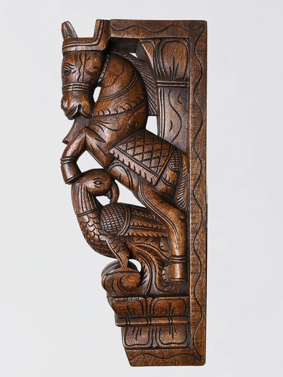 Wooden Handicraft Horse Corbel with Parrot Brackets – Traditional Wooden Wall Hanging Decorative Giftware