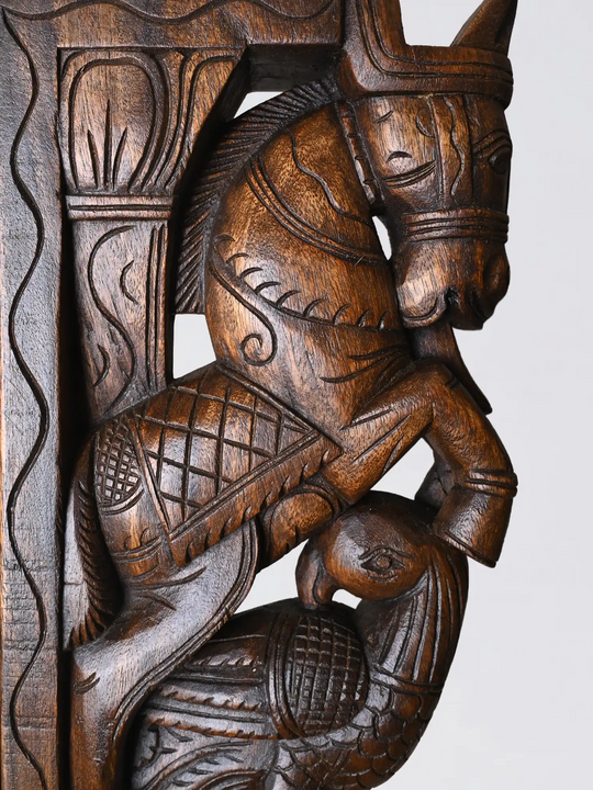Wooden giftware horse corbel intricate carving wood decor India