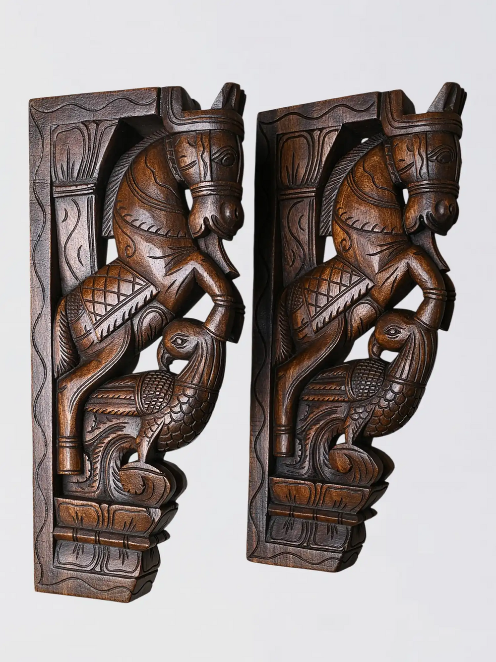 Wooden corbel horse carving detailed wood handicraft wall decor