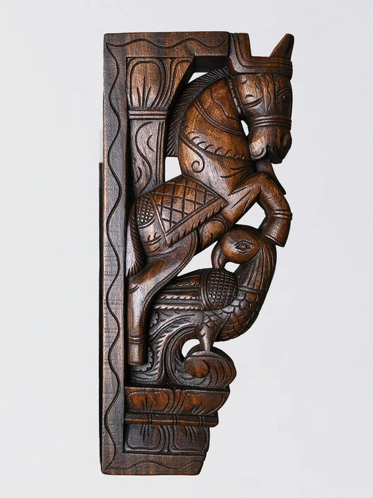Premium wooden decorative horse bracket with parrot wall hanging