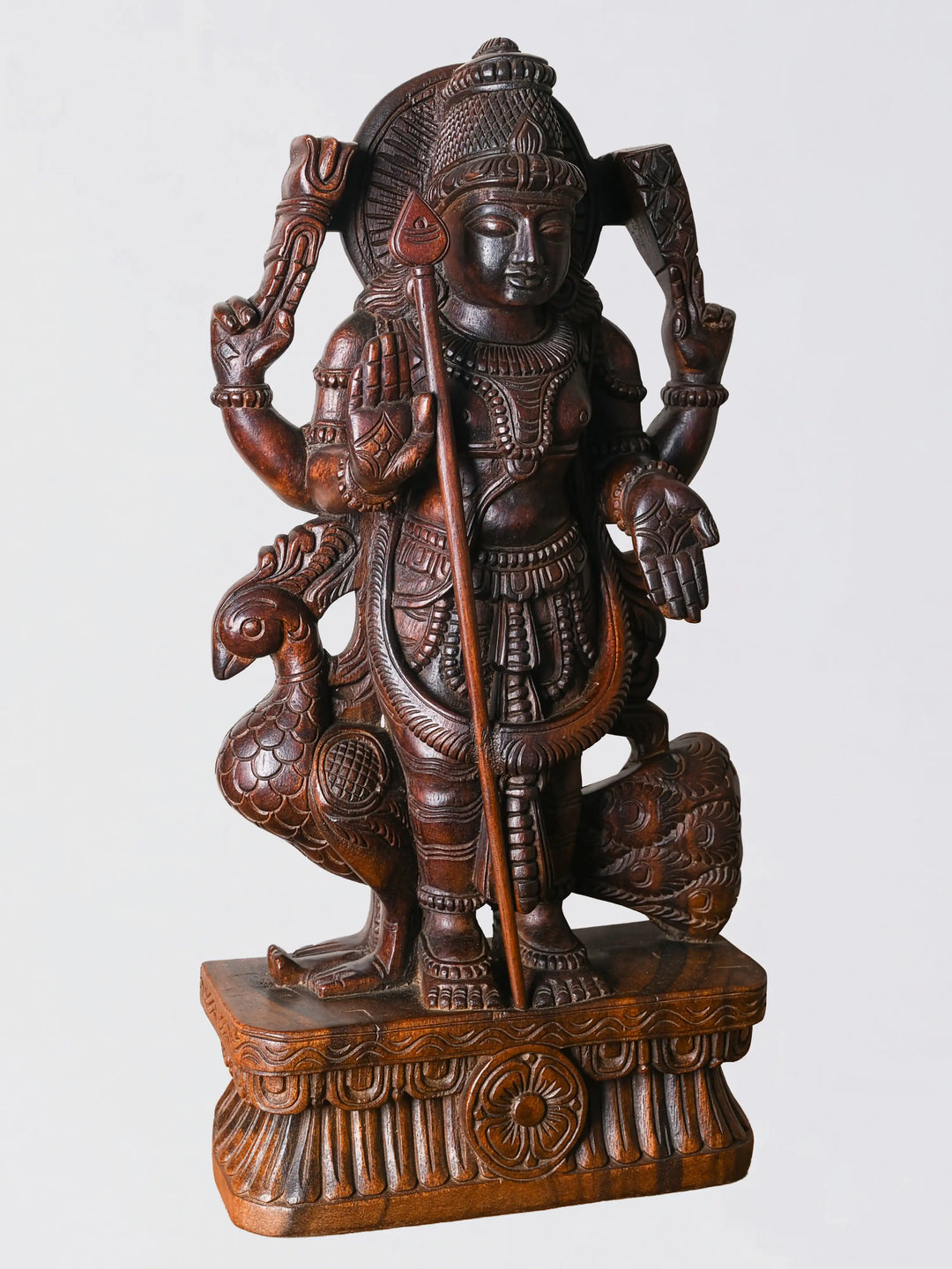 Lord Murugan wooden idol 24 inch traditional carving India