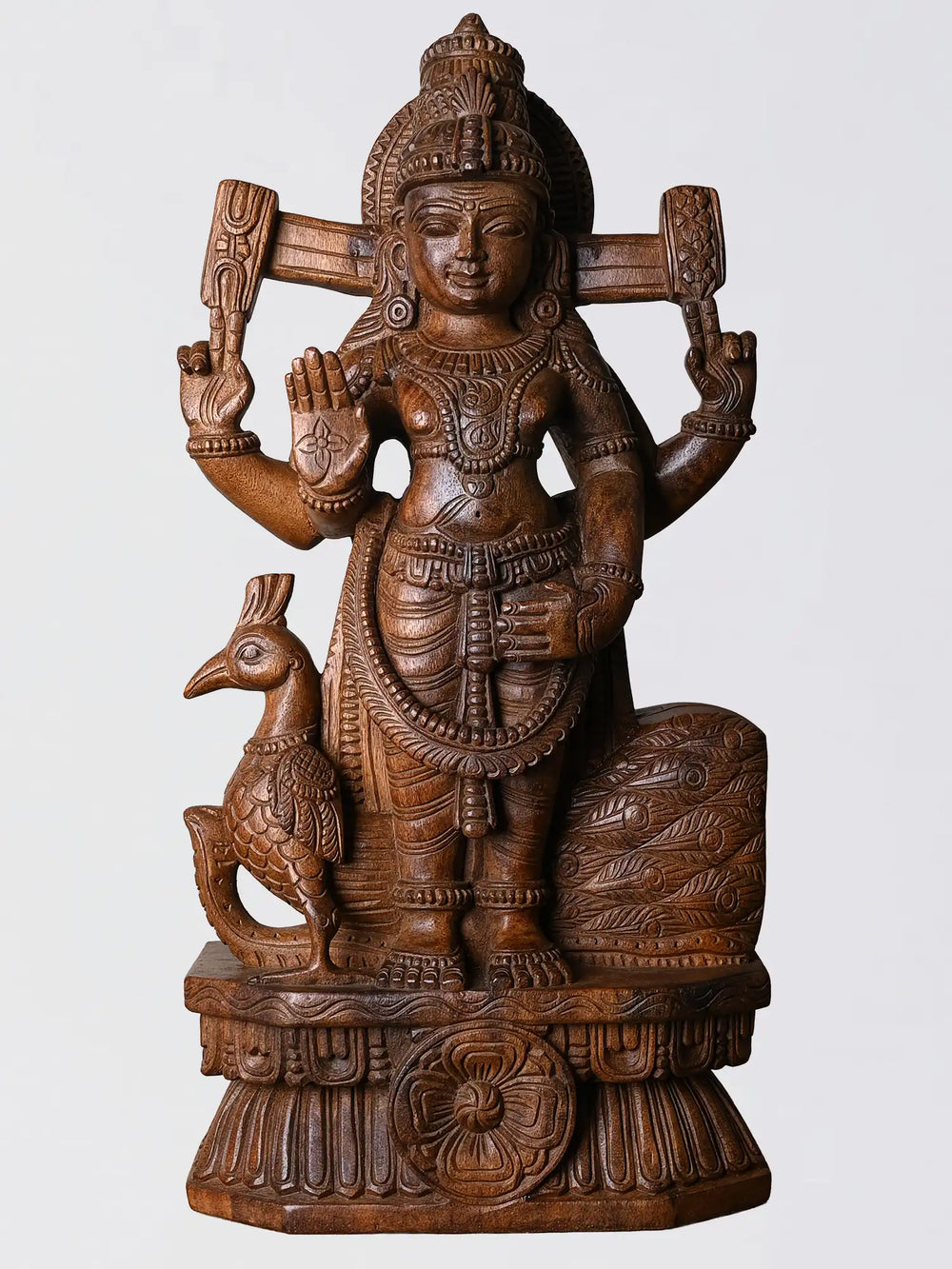 Handmade Lord Murugar wooden idol for pooja room decor India