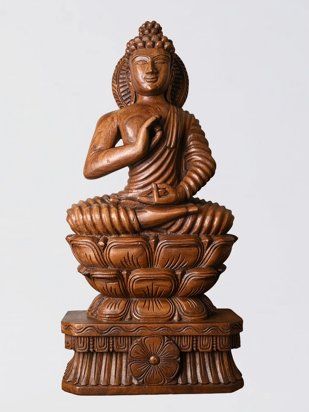 Wooden Buddha statue hand carved meditation pose