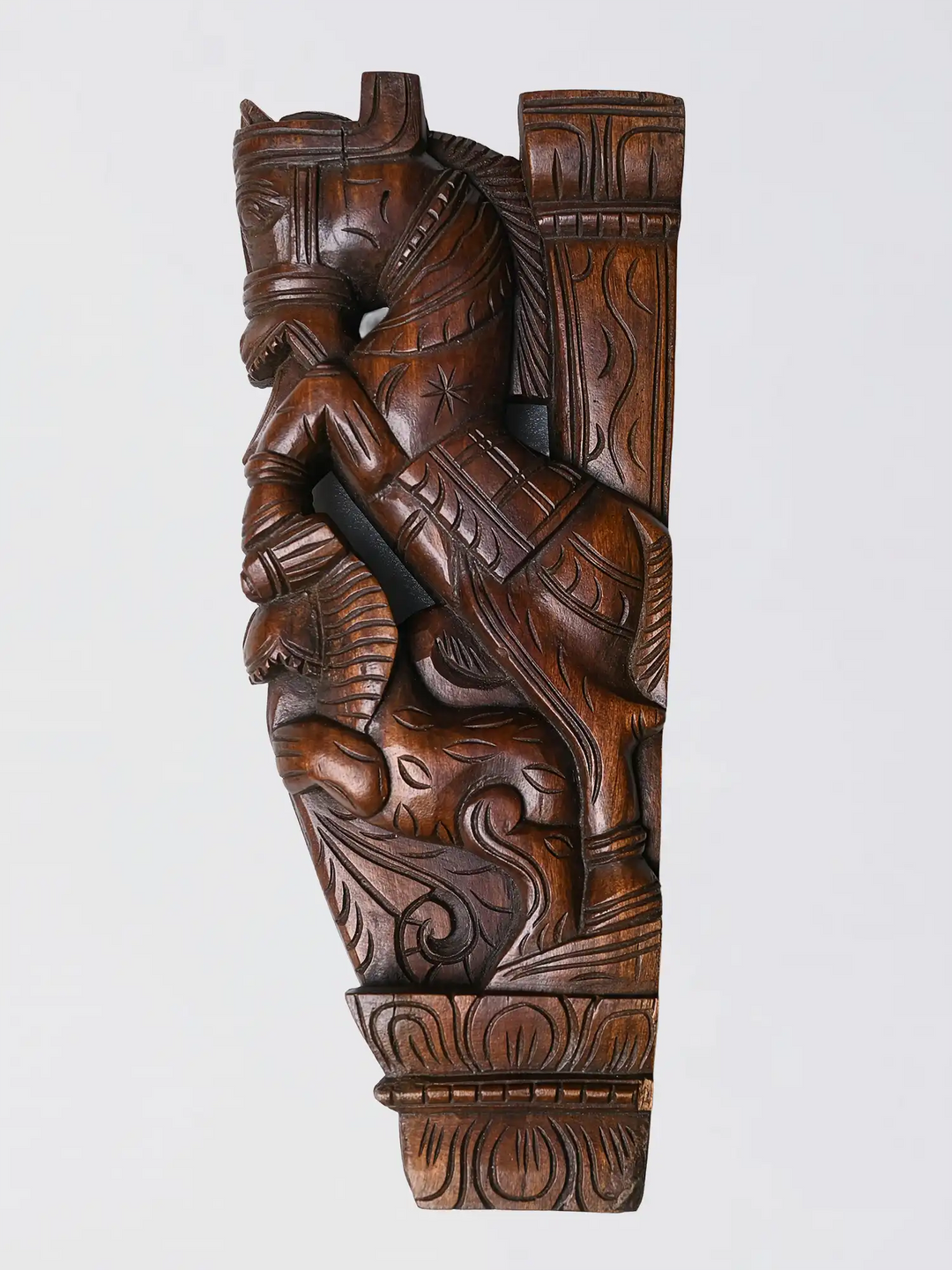 Horse & Yaali Wooden Wall Brackets – Traditional Carved Corbels 15"