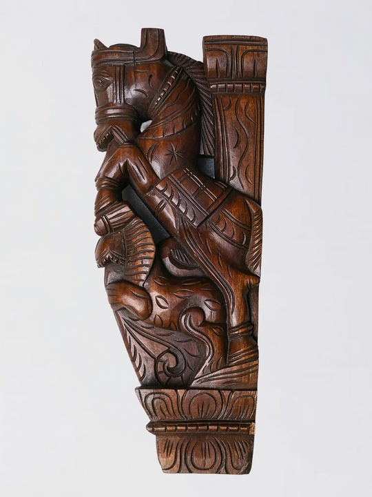 Horse & Yaali Wooden Wall Brackets – Traditional Carved Corbels 15"