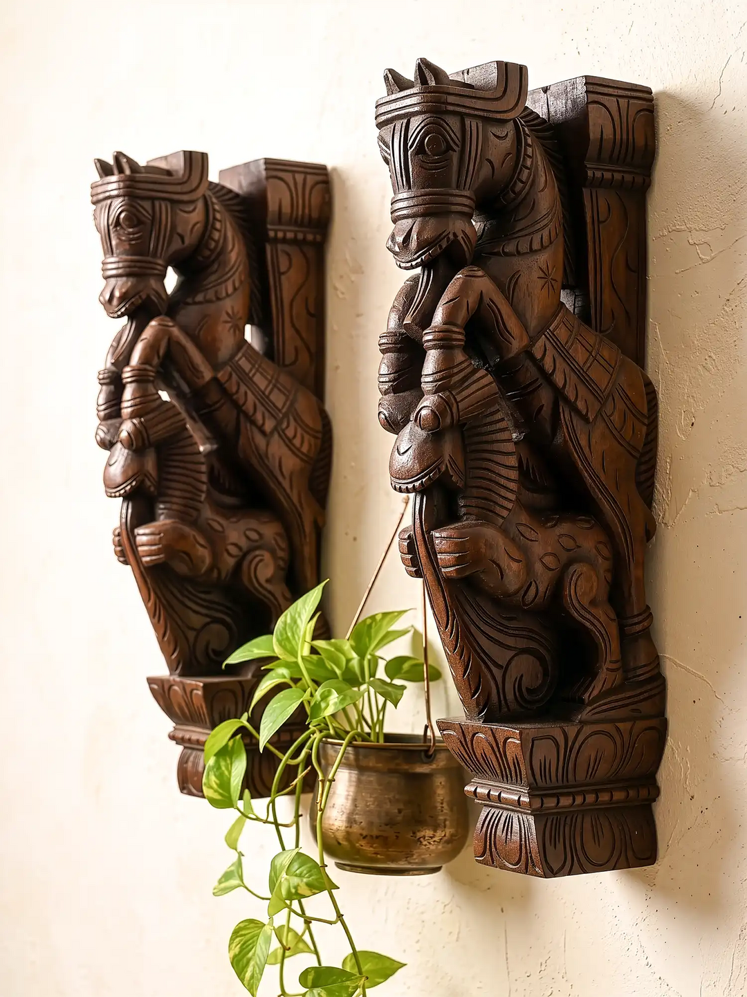 Wooden horse wall bracket hand carved wood corbel