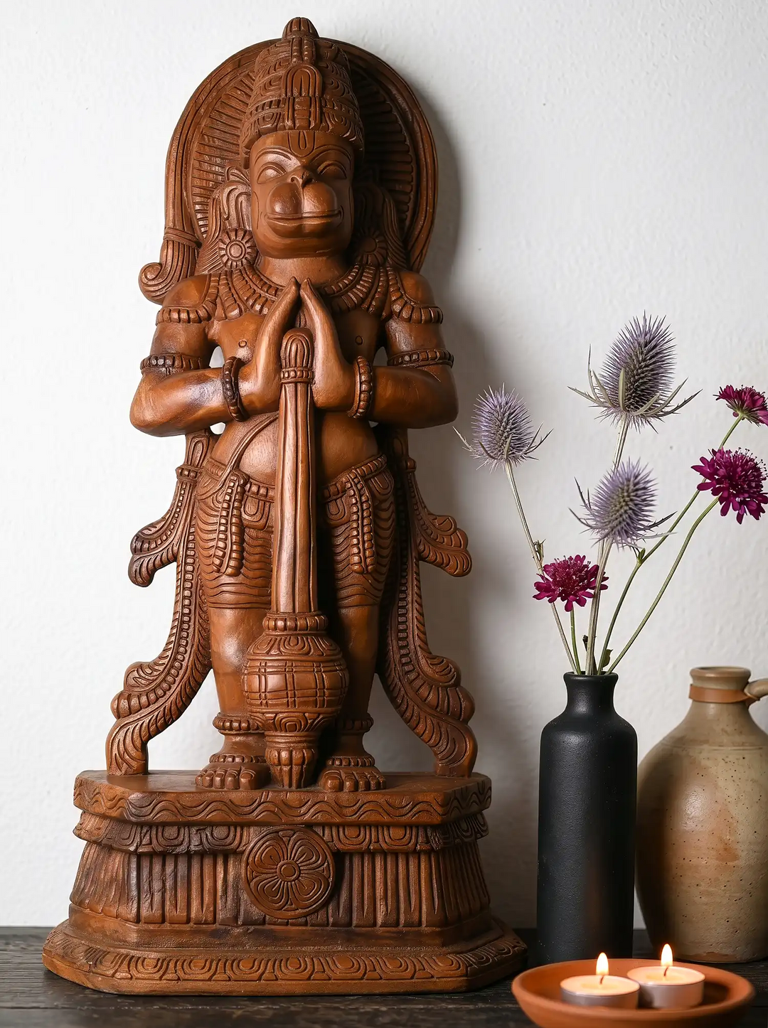 hand carved wooden hanuman statue for pooja room and home decor