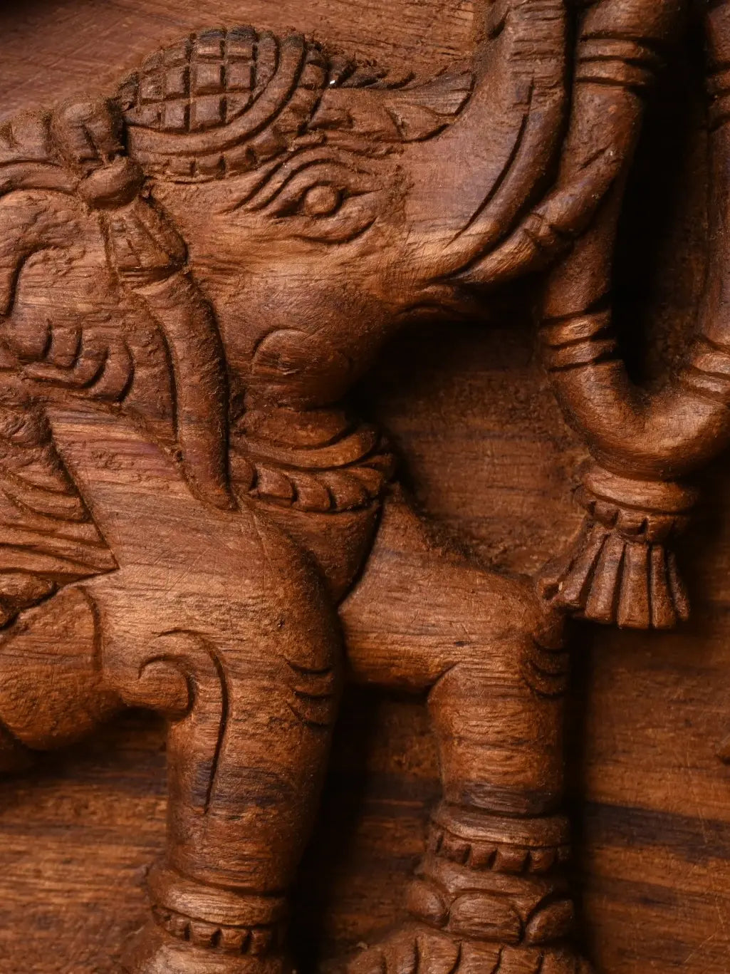 South Indian wooden panel with Goddess Lakshmi