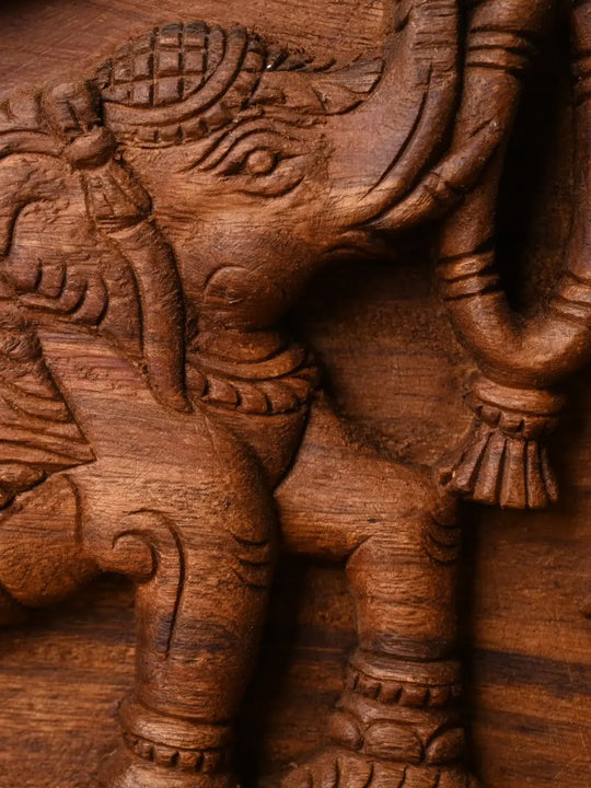 South Indian wooden panel with Goddess Lakshmi