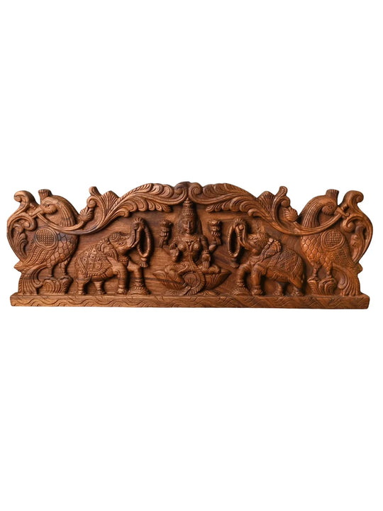 Divine Wooden Gajalakshmi Wall Art for Home Entrance & Pooja Room