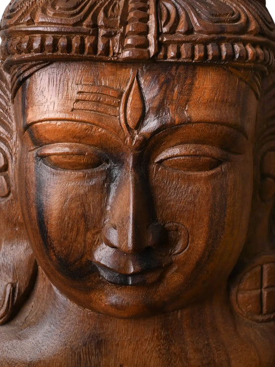 Hand carved wooden Shiva wall mount sculpture