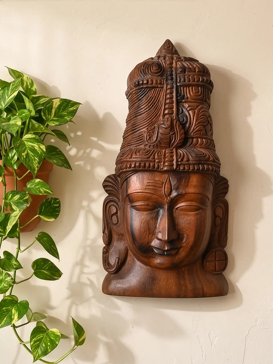 Antique finish Lord Shiva wooden wall decor