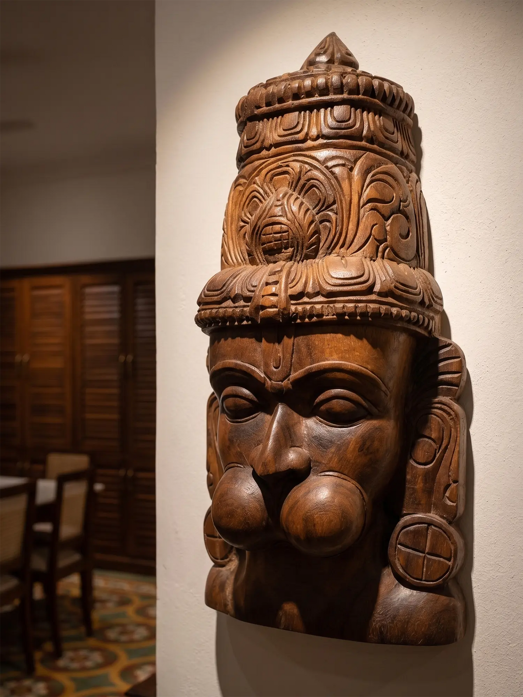 Handcrafted wooden Hanuman face mask wall hanging