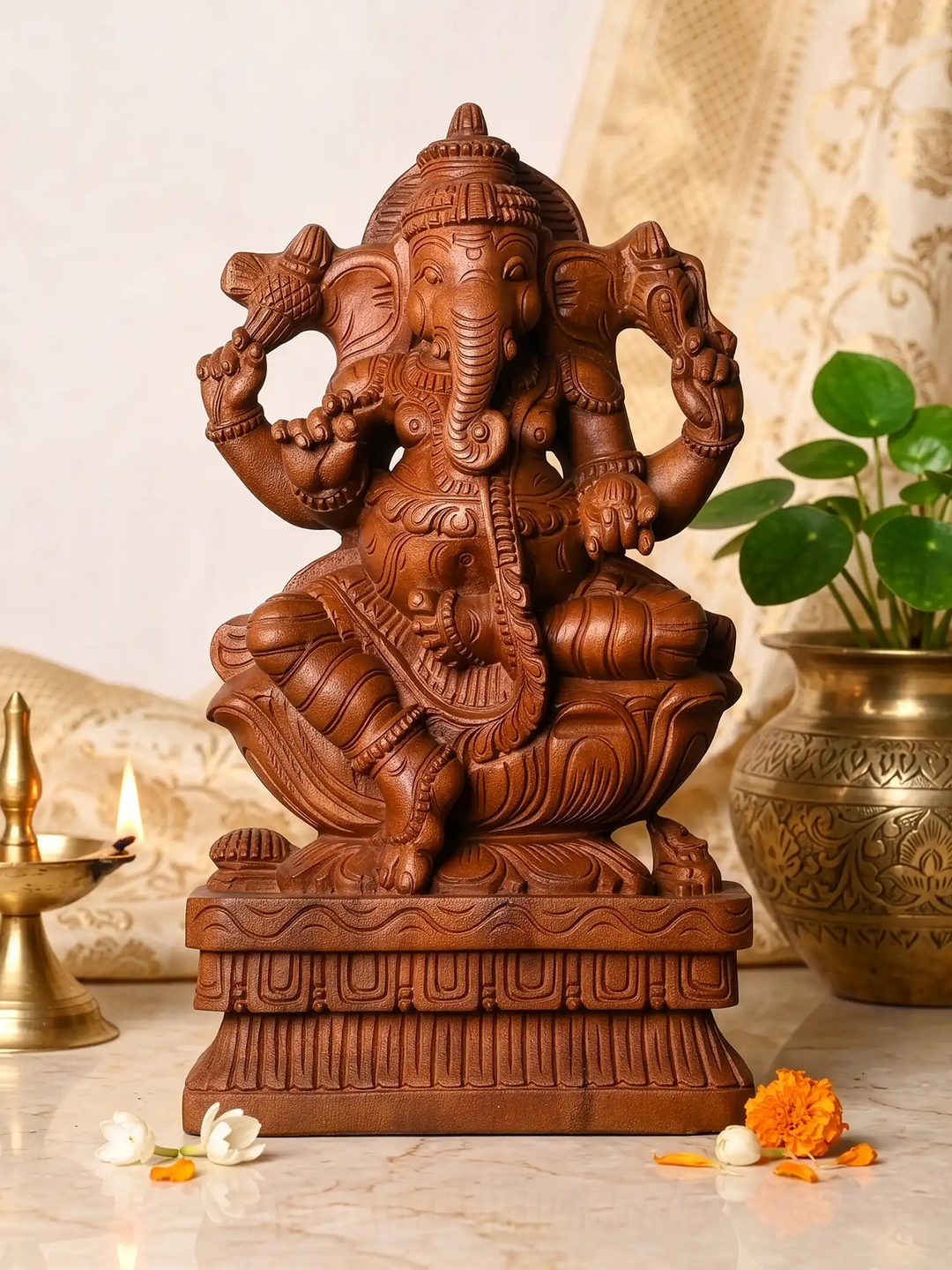 Wooden Ganesha idol 18 inch traditional carving India