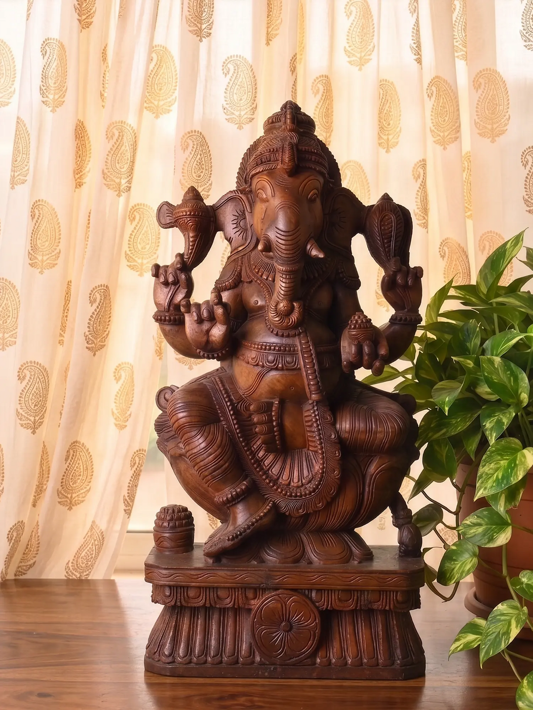 Hand carved wooden ganesh sculpture