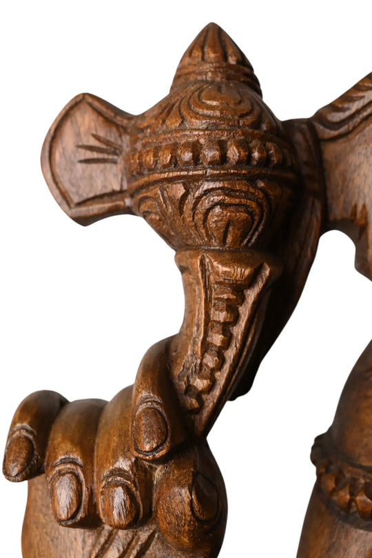 Hand-crafted Wooden Ganesha Statue for Home Décor & Temple - Divine Ganpati Idol