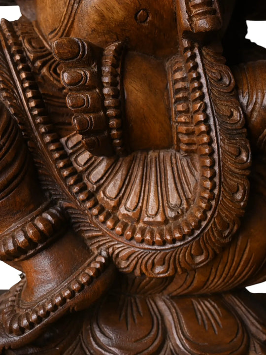 Hand-crafted Wooden Ganesha Statue for Home Décor & Temple - Divine Ganpati Idol