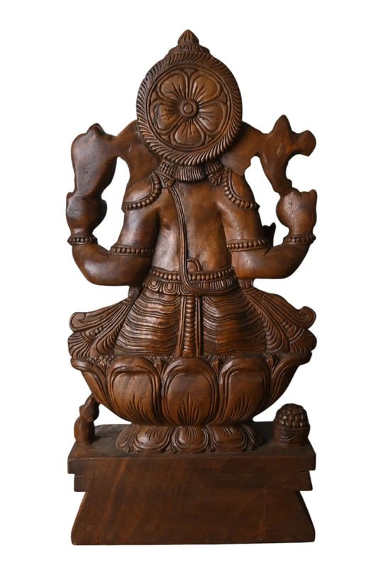 Hand-crafted Wooden Ganesha Statue for Home Décor & Temple - Divine Ganpati Idol