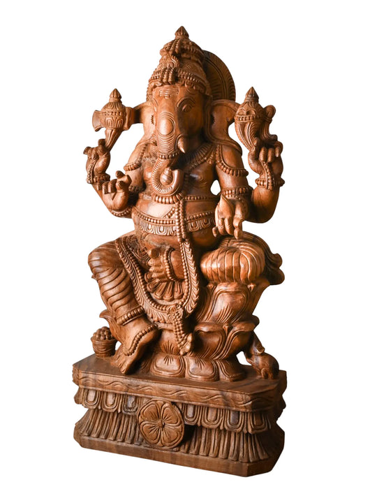 Antique finish wooden ganesha statue