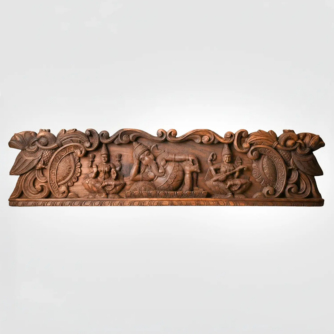 Handcrafted wooden ganesha wall hanging for pooja room