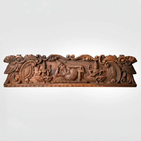 Handcrafted wooden ganesha wall hanging for pooja room