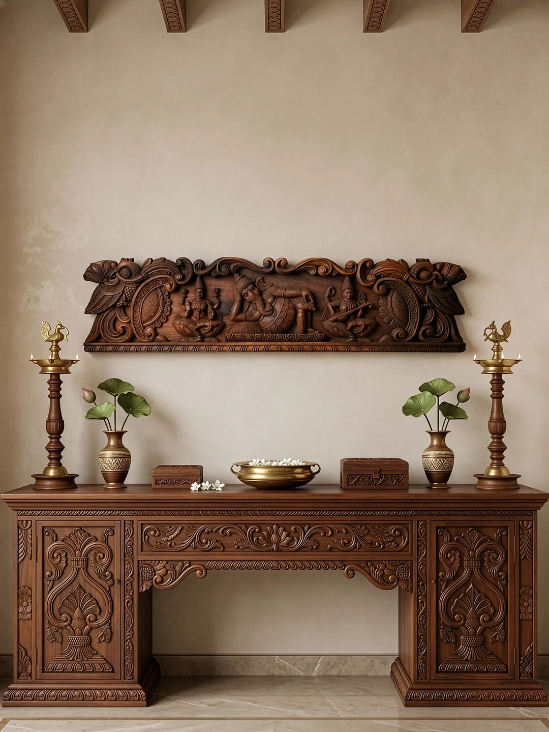 Reclining ganesha with lakshmi & sraswathi for room decor
