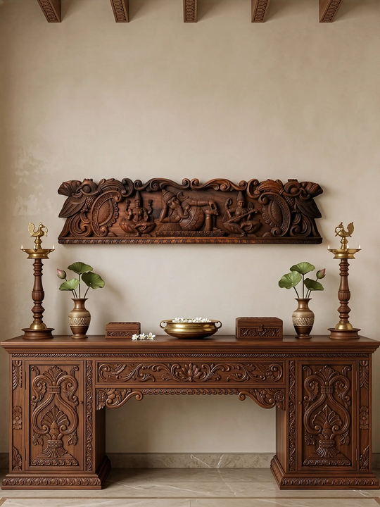 Reclining ganesha with lakshmi & sraswathi for room decor