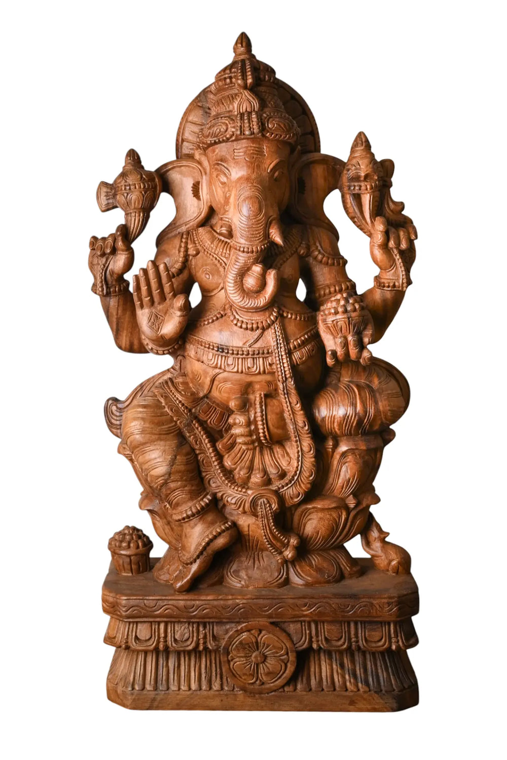 Traditional seated Ganesha wooden sculpture for home decor