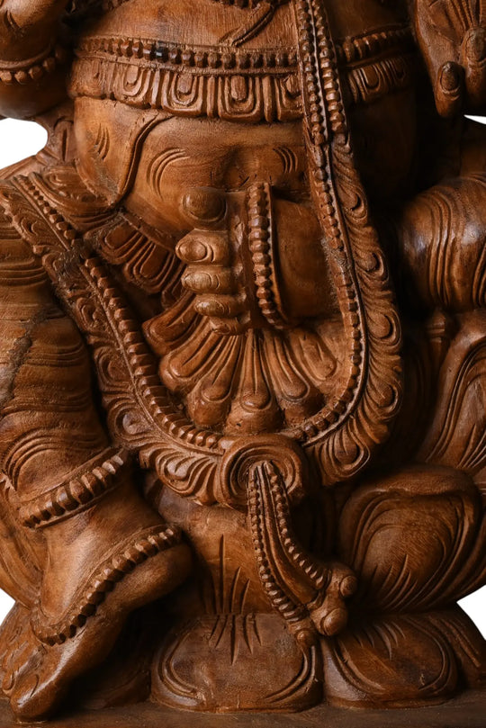 Wooden Seated Ganesha on Lotus Pedestal - Statue for Home.36''