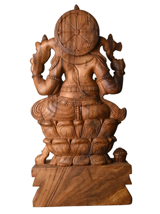 Wooden Seated Ganesha on Lotus Pedestal - Statue for Home.36''