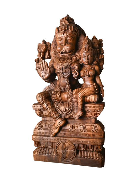 Temple inspired Lakshmi Narasimha wooden statue