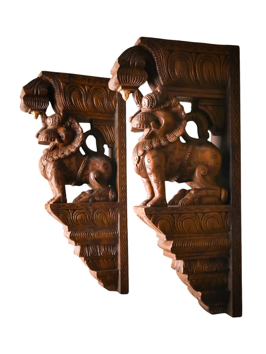 Wooden Yaali Carved Corbels for Heritage Interiors