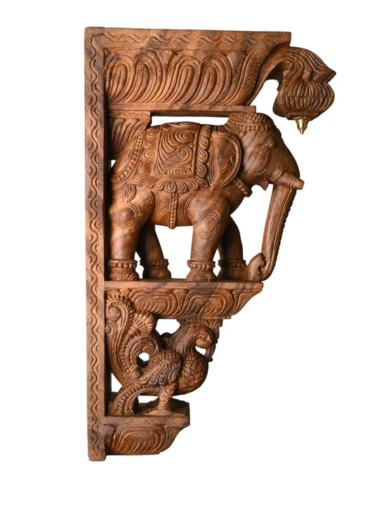 Handcrafted elephant brackets with Hamsa carving wall decor