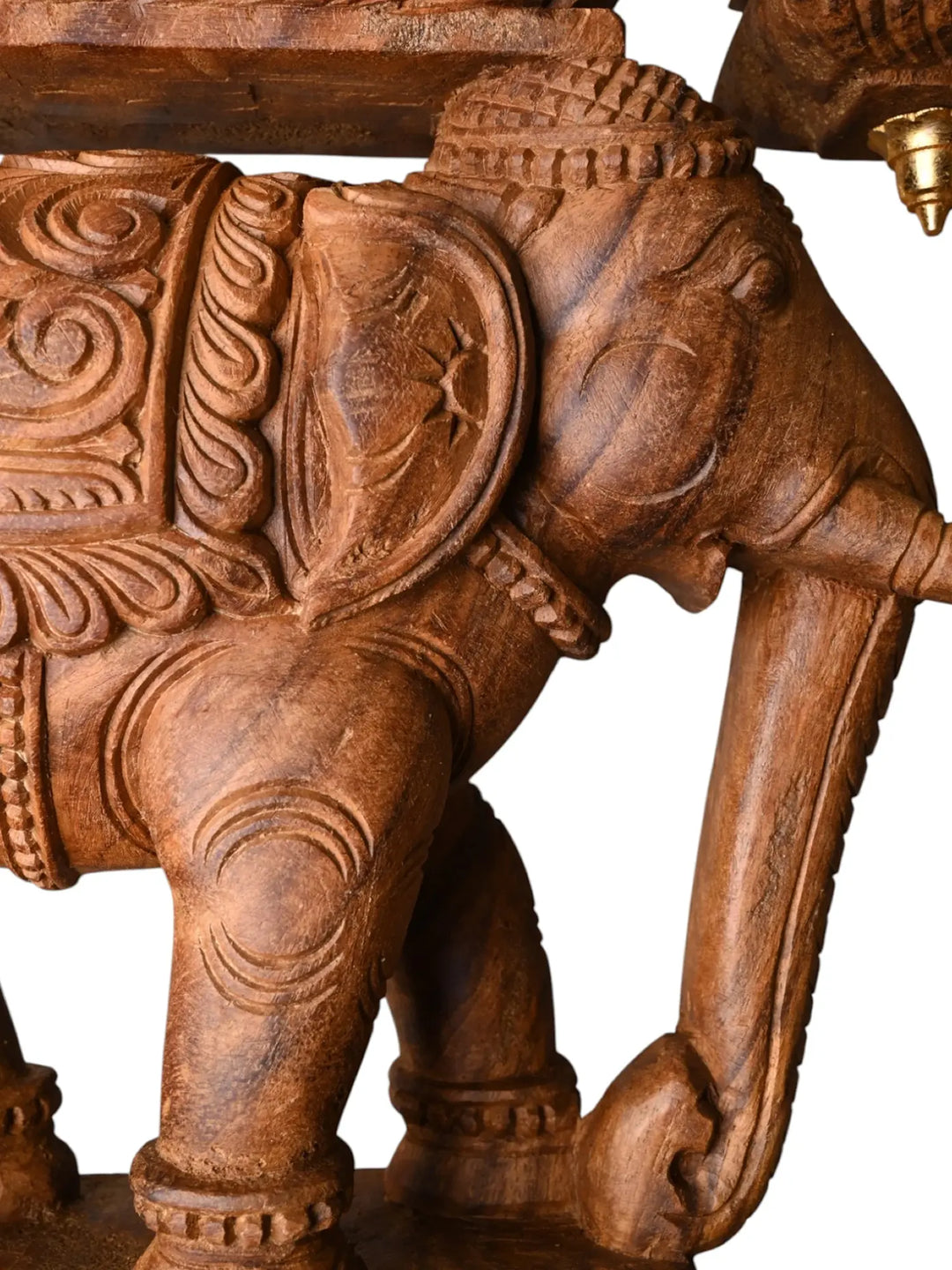 Artisan carved elephant and Hamsa wooden shelf supports