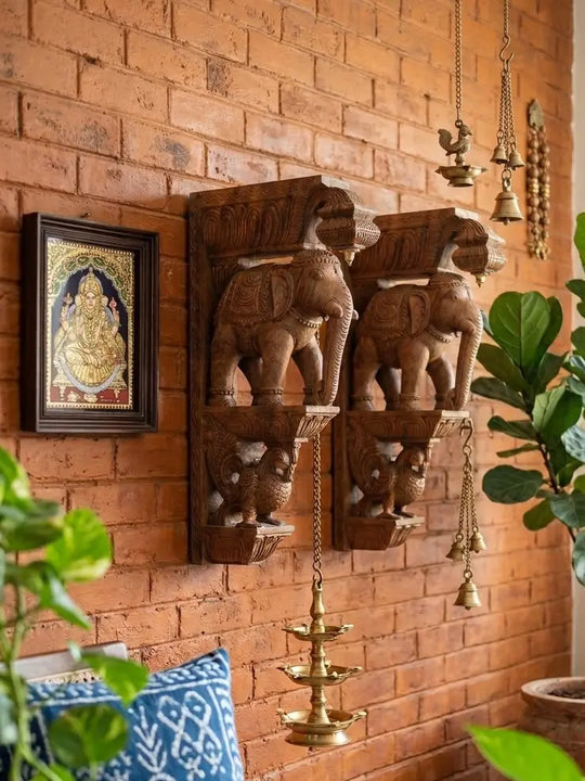 Handcrafted elephant wall brackets wooden decor