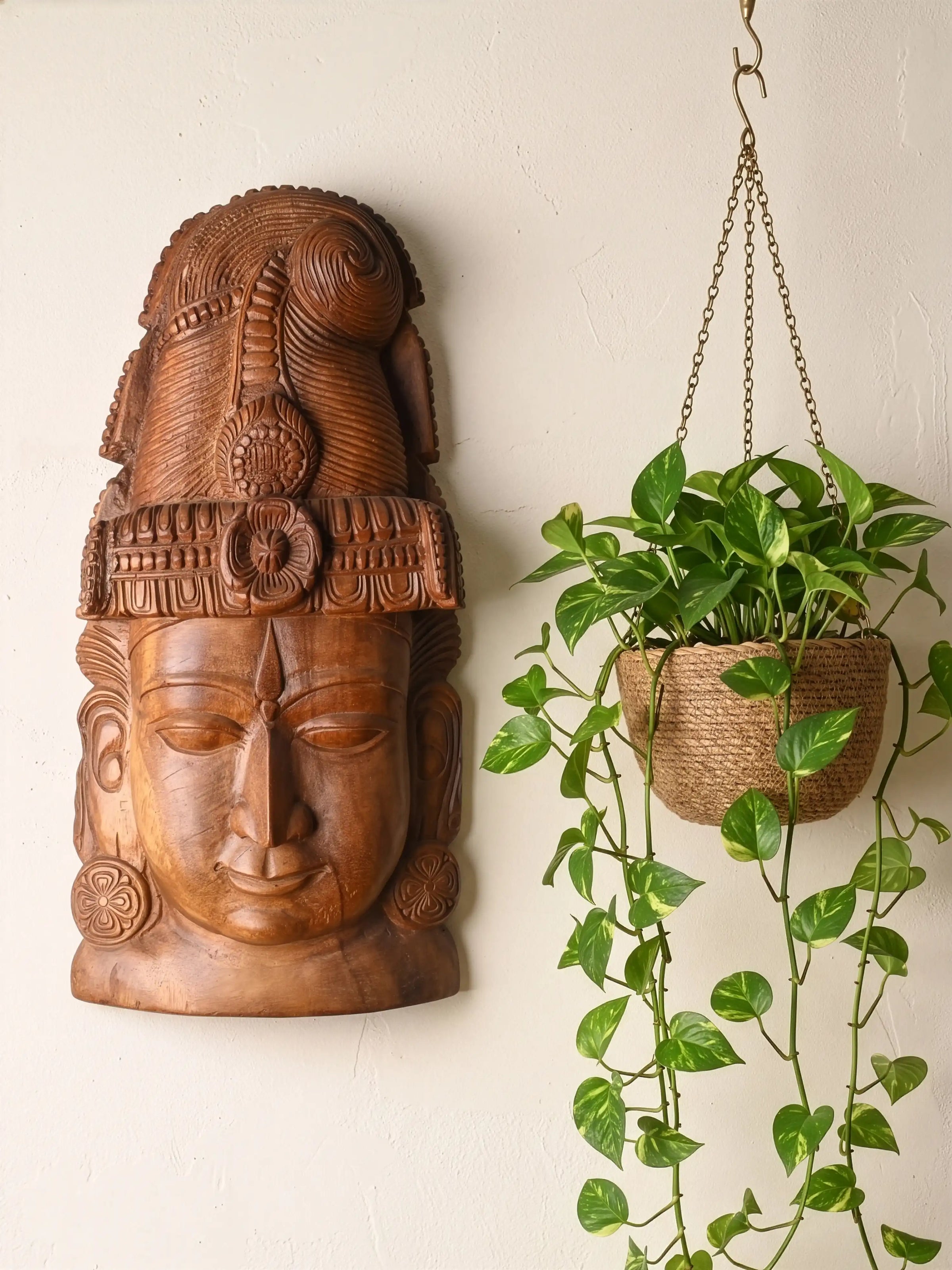 Wooden handmade shiva wall scupture