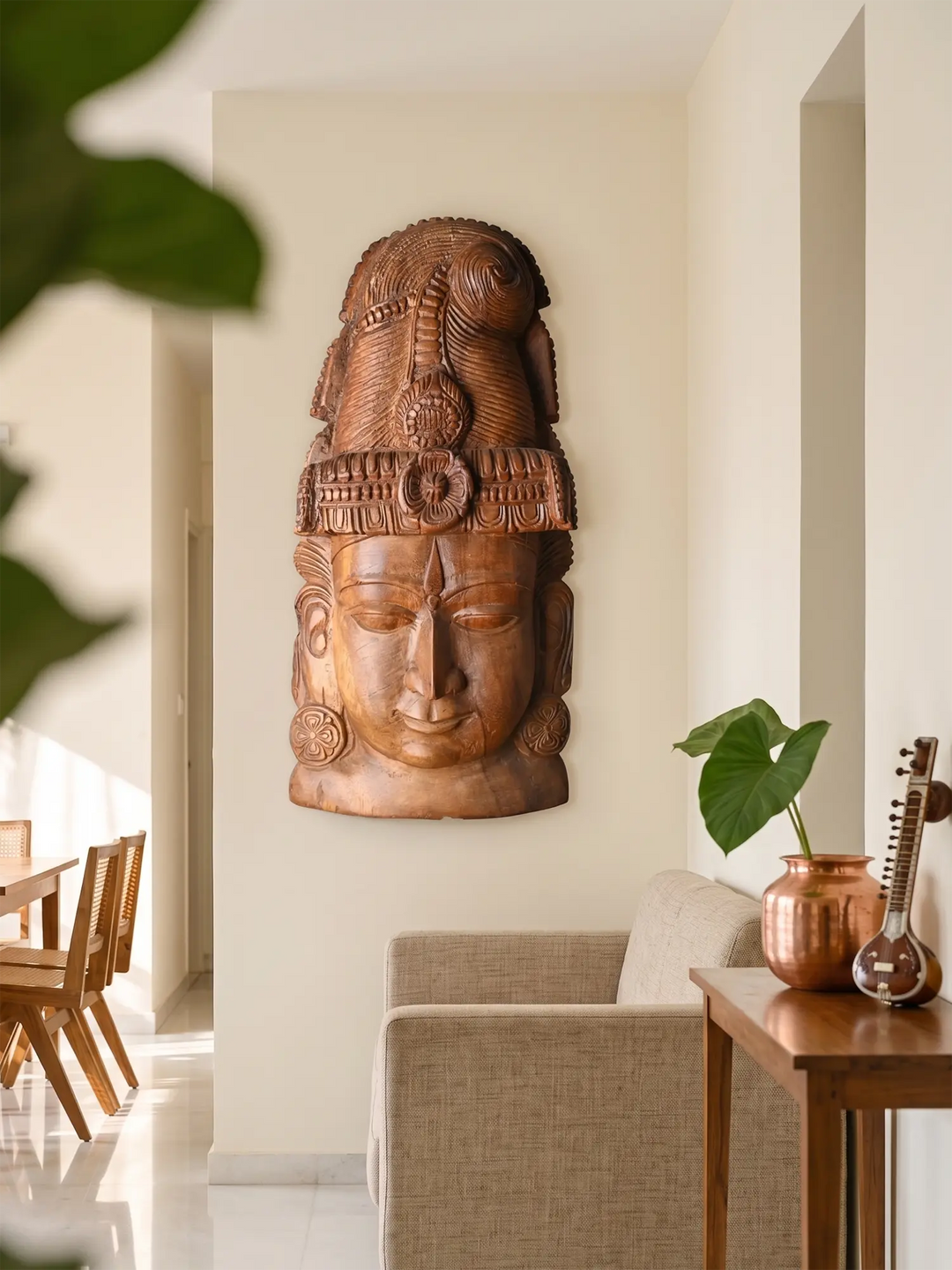 24 Inch Lord Shiva Face Mask Wooden Wall Hanging